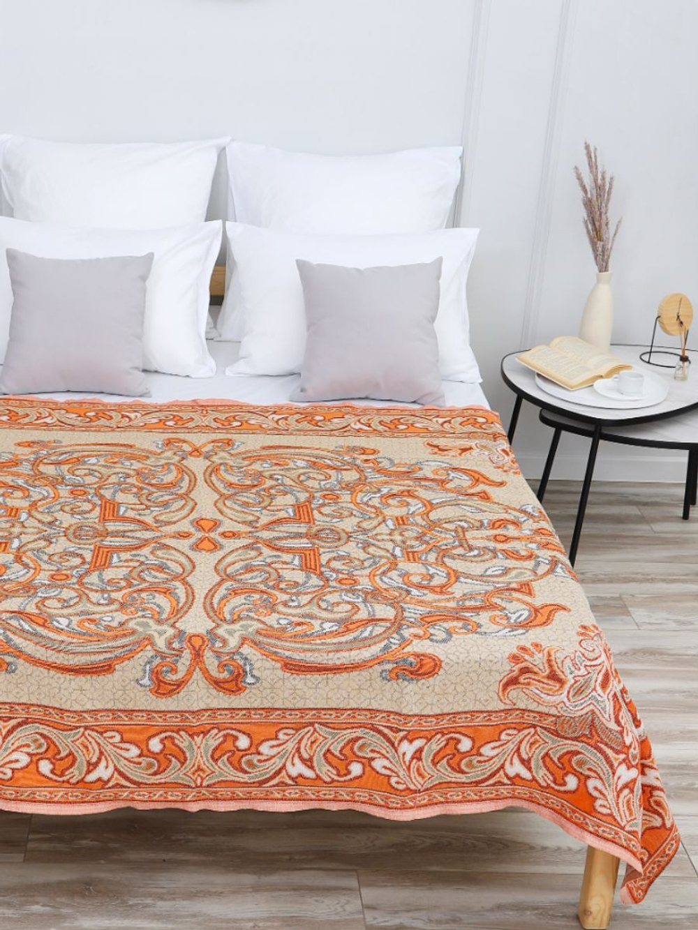 Покрывало 1,5 спальное, Гобелен с размерами: 147x210 см / накидка на диван, кровать, рис. Рапсодия (голубой)