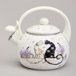 ЧАЙНИК AGNESS ЭМАЛИРОВАННЫЙ СО СВИСТКОМ СЕРИЯ "LAVENDER CATS", 2,2 Л