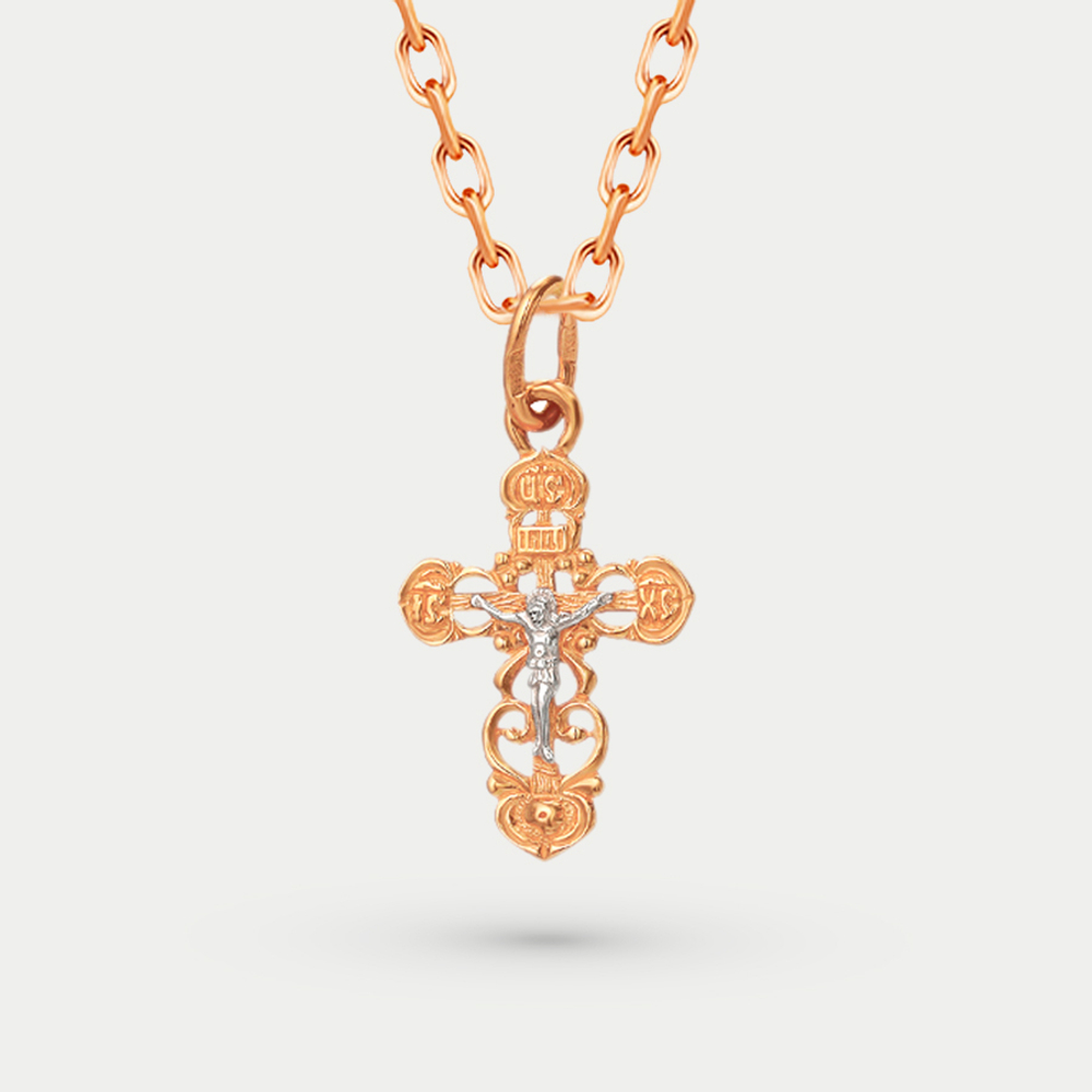 Крест женский православный из розового золота 585 пробы без вставок (арт. 10021200)