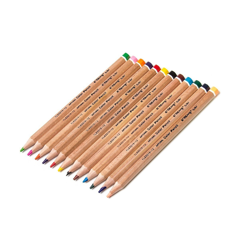 Карандаши цветные утолщенные Yalong 12 цв., "Natural. Jumbo" деревянные, шестигранные, заточенные, грифель 4.0 мм, картон. уп., европодвес
