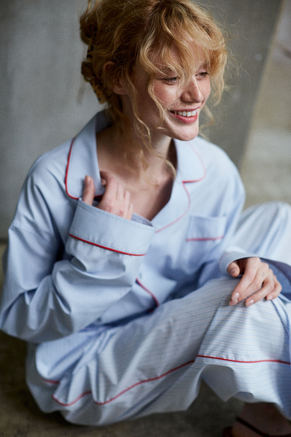 Рубашка из смесового хлопка с кантом голубой