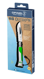 Нож Opinel серии Specialists Outdoor №08, клинок 8,5см, нерж.сталь, пластик, свисток, темляк, белый/зелёный (4 шт./уп.)