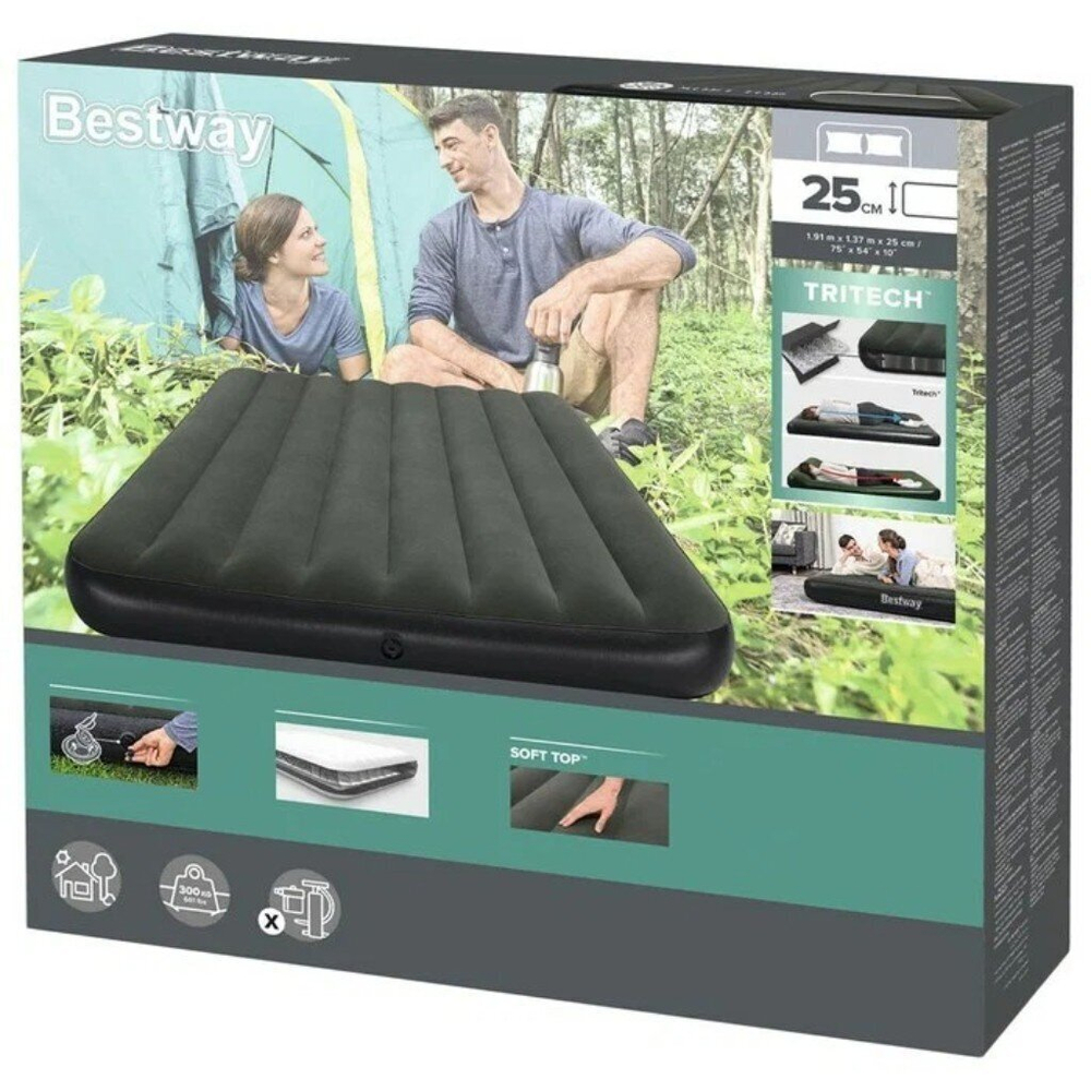 Матрас надувной Bestway, 191х137х25 см, Tritech Air, 6713M, б/насоса, флок, с сумкой, 300 кг