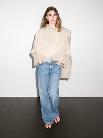 Massimo Dutti Короткое пальто с платком, натуральный
