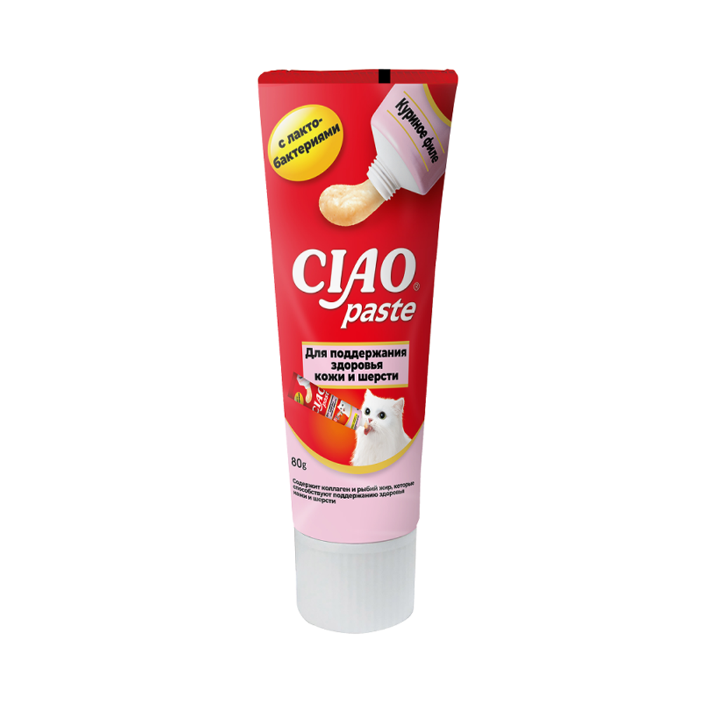 Паста Inaba Ciao Paste для кошек для кожи и шерсти, куриное филе с лактобактериями - 80 гр