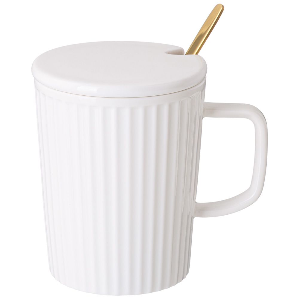 КРУЖКА LEFARD "HERBAL" С КРЫШКОЙ И МЕТАЛЛ. ЛОЖКОЙ 350 МЛ (КОР=48ШТ.)