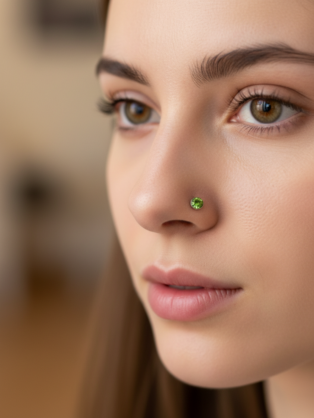 Нострила изогнутая для пирсинга носа из медицинской стали с кристаллом 3 мм.