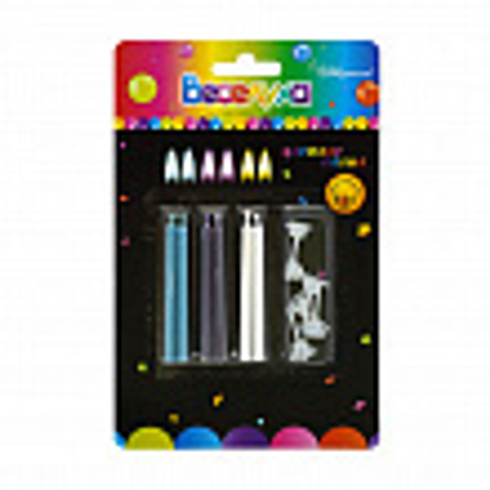 Свечи тортовые классические "Цветное пламя" Микс Голубой, фиолетовый, белый с держателями