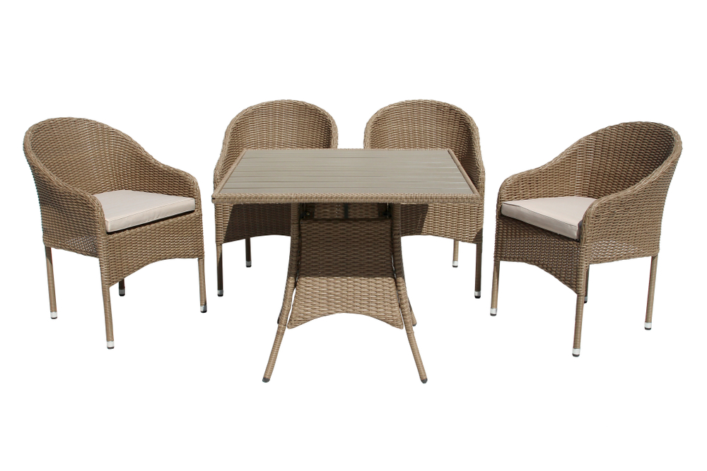 Набор мебели Софи арт.GS061/GS062 серо-бежевый, бежевый (1 стол+4 стула, ротанг серо-бежевый) "Garden story"
