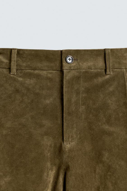 ZARA ШОРТЫ RELAXED FIT ИЗ ЗАМШИ, ХАКИ