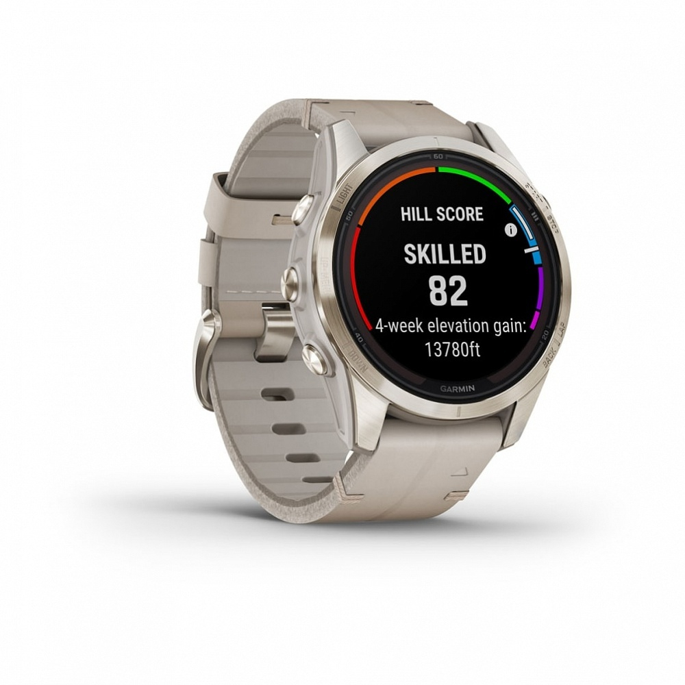 Умные часы Garmin Fenix 7S Pro Sapphire Solar + Leather Band, золотистый (Gold)