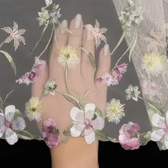 Вышивка на сетке персик/цветы (левая) 22 см