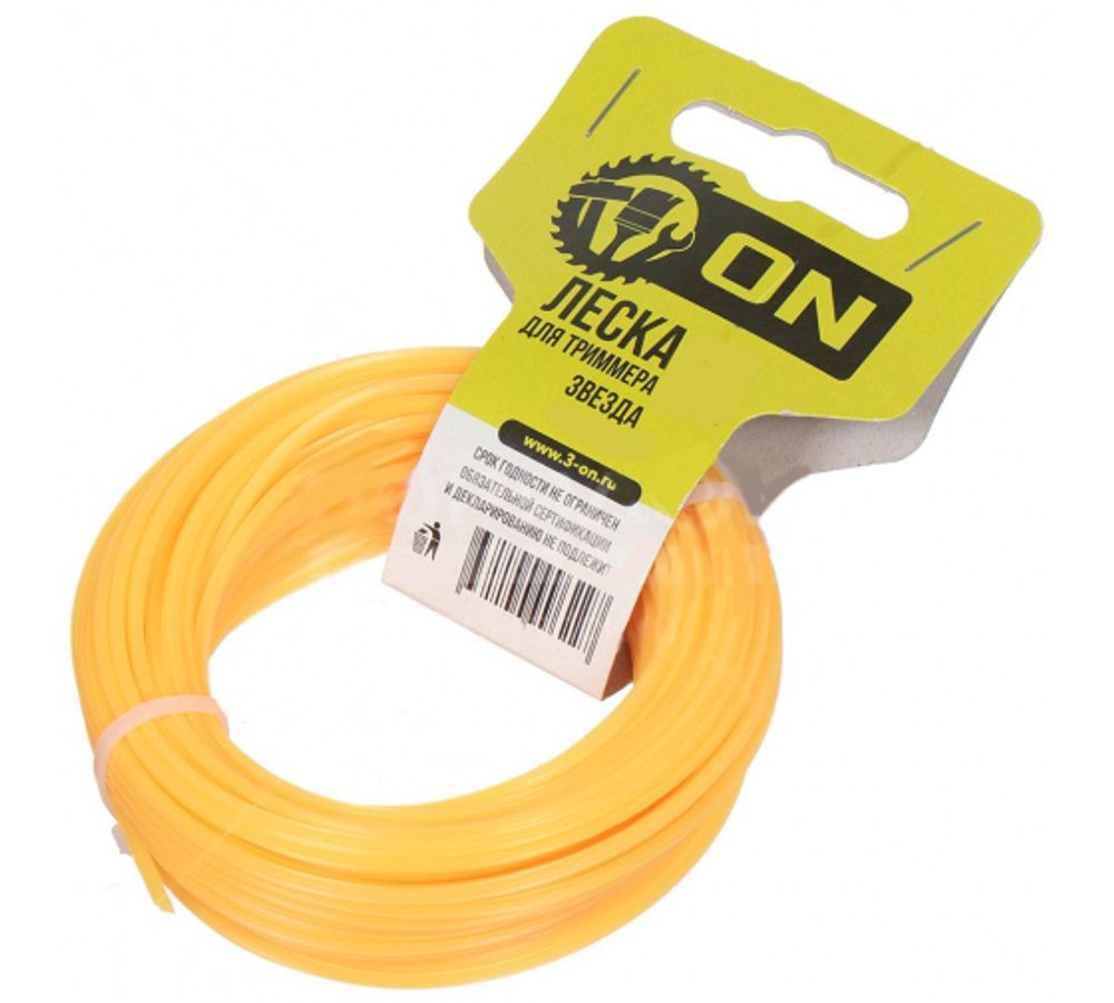 Леска для триммера Рысь 2.4 мм 15м звезда желтая