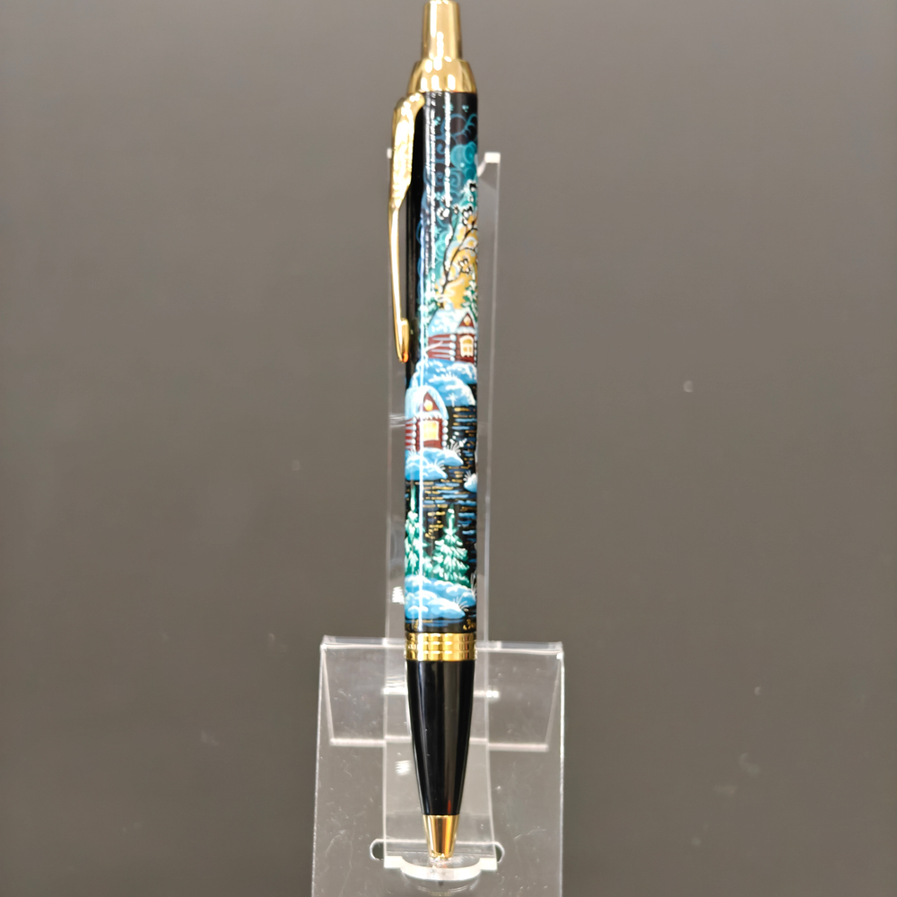 Ручка "Деревенский пейзаж" с ручной росписью Палех в футляре