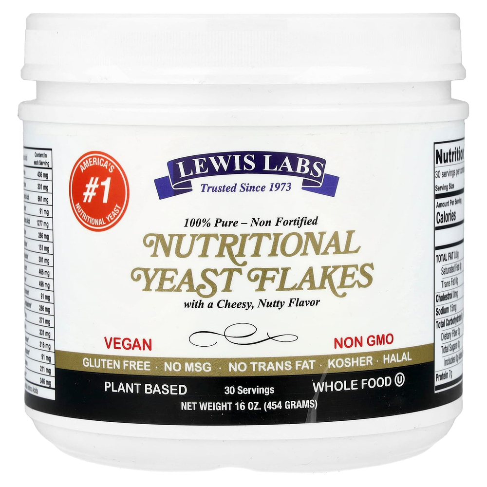 Lewis Labs, Nutritional Yeast Flakes, Cheesy Nutty, 16 oz (454 g)