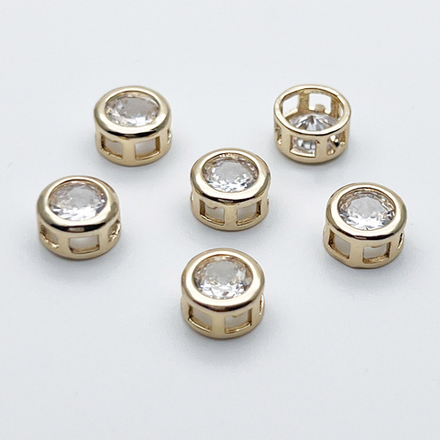 Бусина Круг, цвет золото, фианит, диаметр 6,5 мм, толщина 3,5 мм, цена за 1 шт