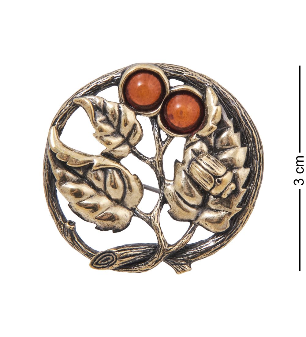 AM-4069 Брошь «Сирень Круг» (латунь, янтарь)