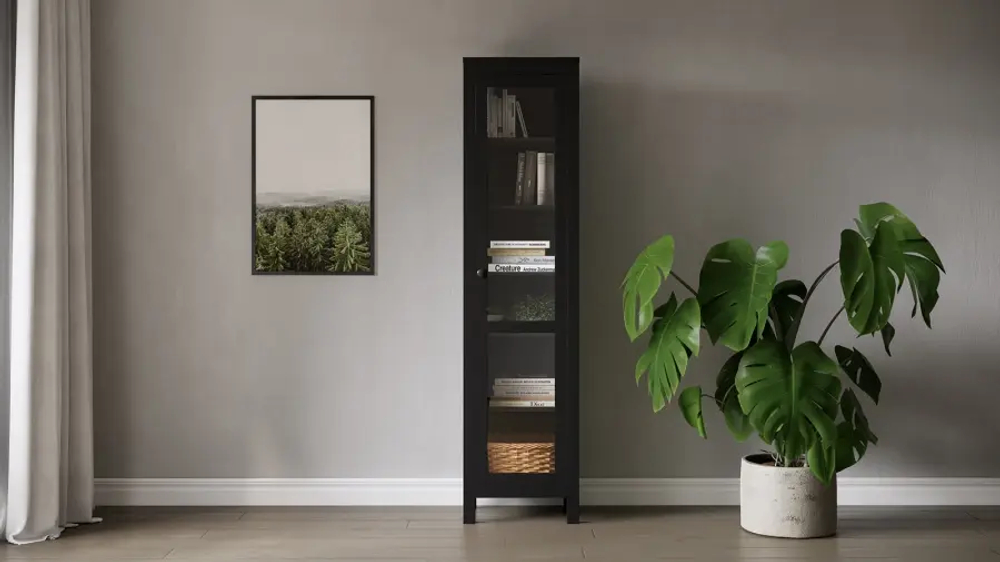 Шкаф-витрина стекло/стекло - аналог IKEA HEMNES / ХЕМНЭС/ ХЕМНЕС / КЫМОР / ИКЕА 49х198х37 см, черный