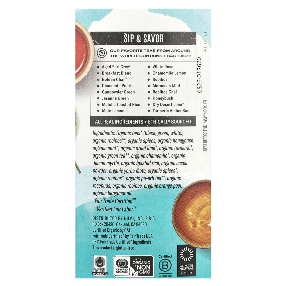 Numi Tea, Органический чаи, чаи и травяные сборы, коллекция Numi, 16 чайных пакетиков без ГМО, 1,26 унц. (34,7 г)