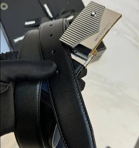 Двусторонний ремень Montblanc из кожи черного цвета 35мм