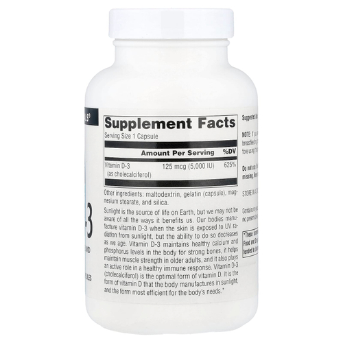 Source Naturals, витамин D3, 125 мкг (5000 МЕ), 240 капсул