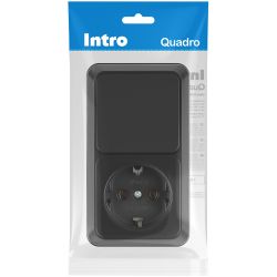 Блок розетка с выключателем Intro Quadro 2-705-05 вертикальный 10-16-А-250В IP20 ОУ антрацит | Intro Quadro