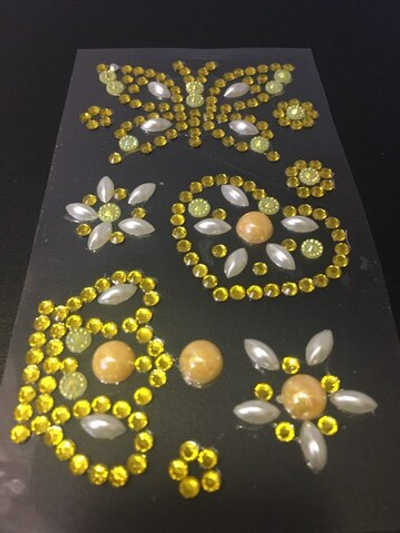 Стразы самоклеющиеся Узоры Желтые и Перламутровые Белые