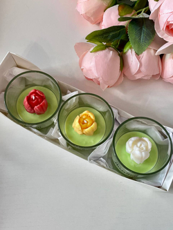 Набор ароматических свечей Белый, Желтый и Красный тюльпаны