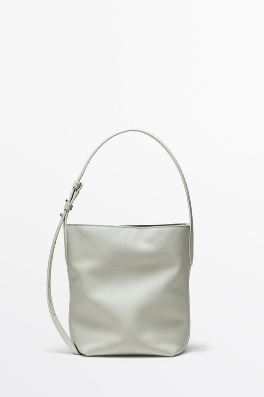 Massimo Dutti Мини-сумка-ведро из кожи наппа, экрю