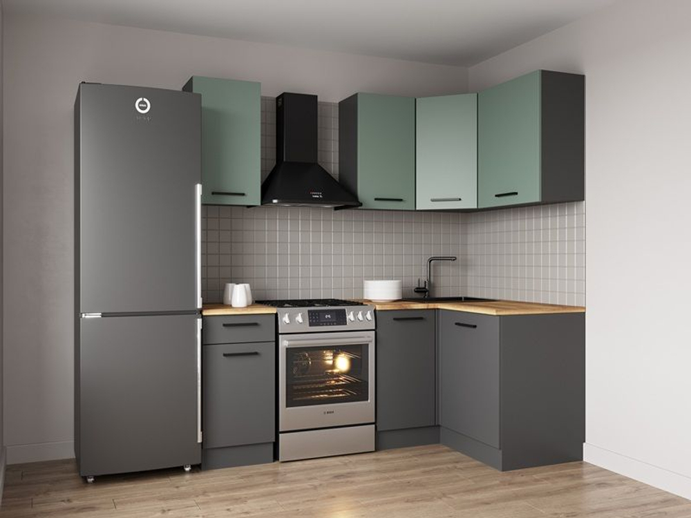 Кухонный гарнитур угловой Изумруд 2000х1200 столешница 26 мм (с отдельно стоящей плитой)