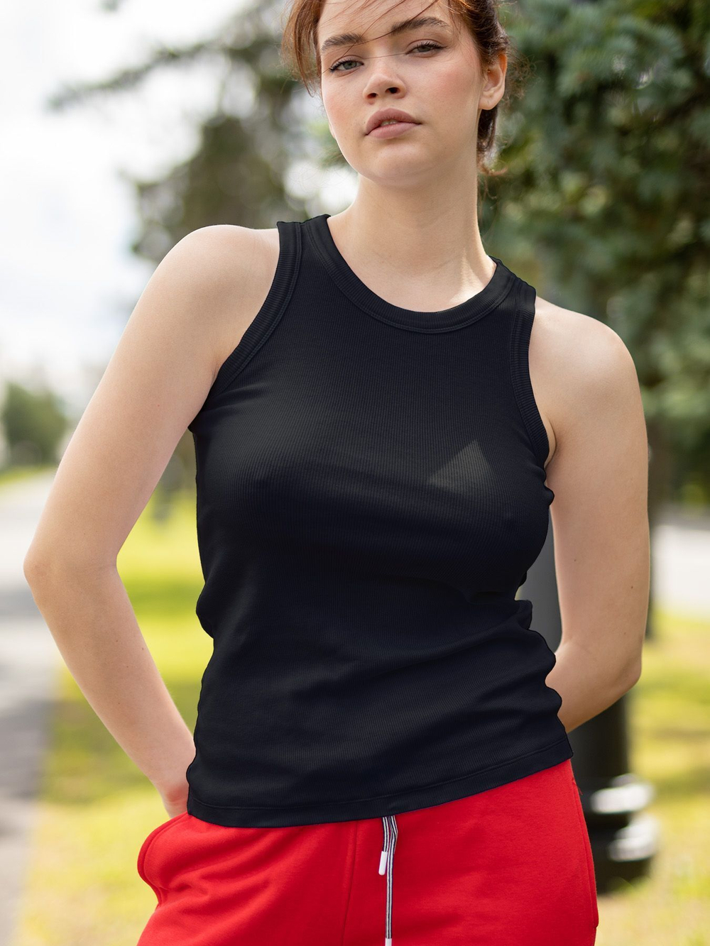 Женская базовая майка с американской проймой (Размер: XXL) (Цвет: черный)