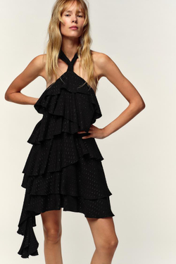 ZARA ПЛАТЬЕ-ХАЛТЕР С МЕТАЛЛИЗИРОВАННОЙ НИТЬЮ, ЧЕРНЫЙ