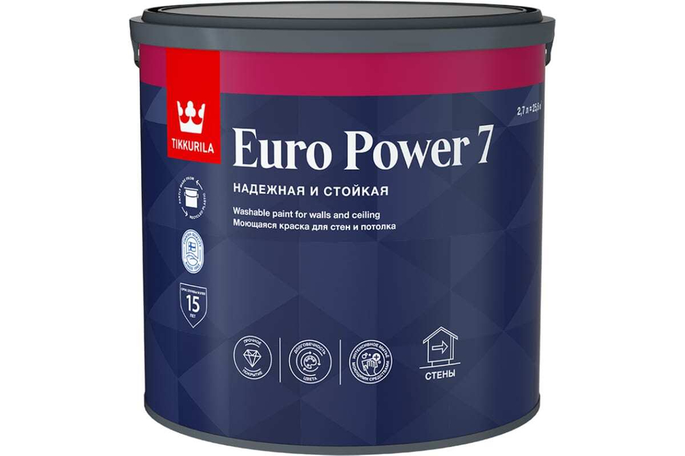 Краска TIK Euro Power 7 моющаяся для сух/вл помещений, база С (2,7л)