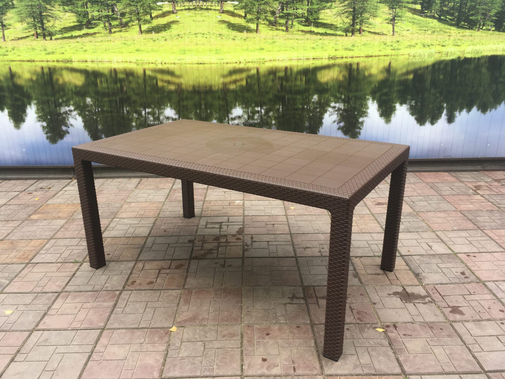 Стол Невада МАКСИ прямоугольный коричневый под ротанг с декором 1650*950