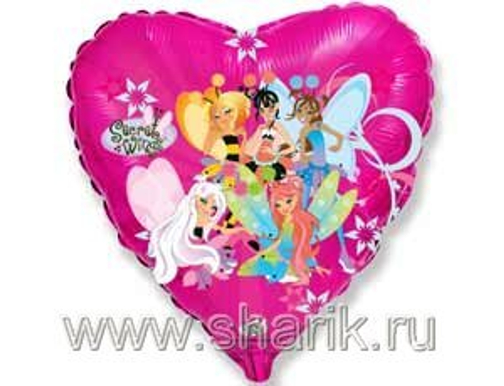Ф 18" Сердце Феи Вингс на розовом
