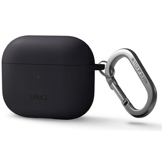 Чехол с карабином Uniq NEXO Liquid silicone + Sports ear hooks (AIRPODS(2021)-NEXOGRY) для AirPods 3, серый