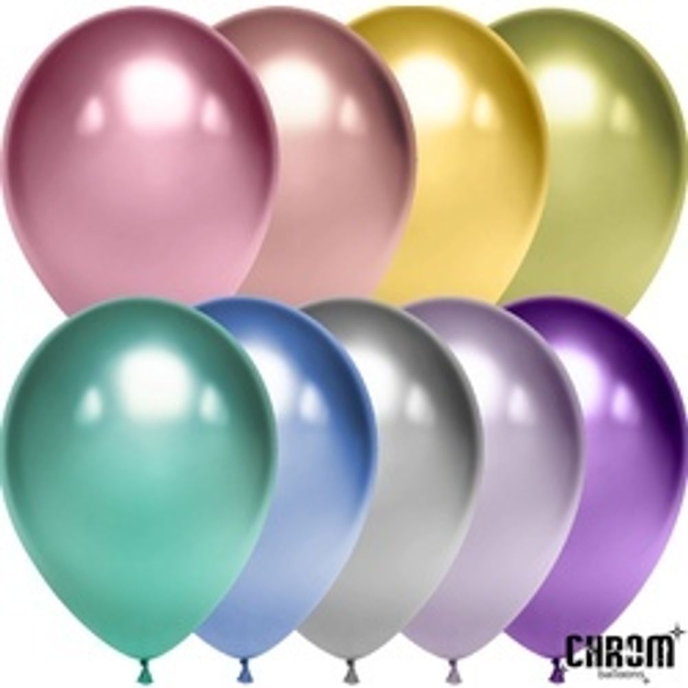 Шар (12"/30 см) Ассорти, 9 цветов, хром 50 шт.