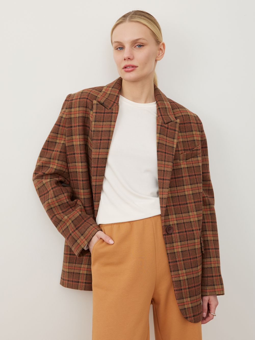 ПИДЖАК В КЛЕТКУ ШОКОЛАД|ОРАНЖЕВЫЙ