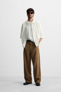 ZARA РУБАШКА ИЗ ЖАТОЙ ТКАНИ, БЕЛЫЙ