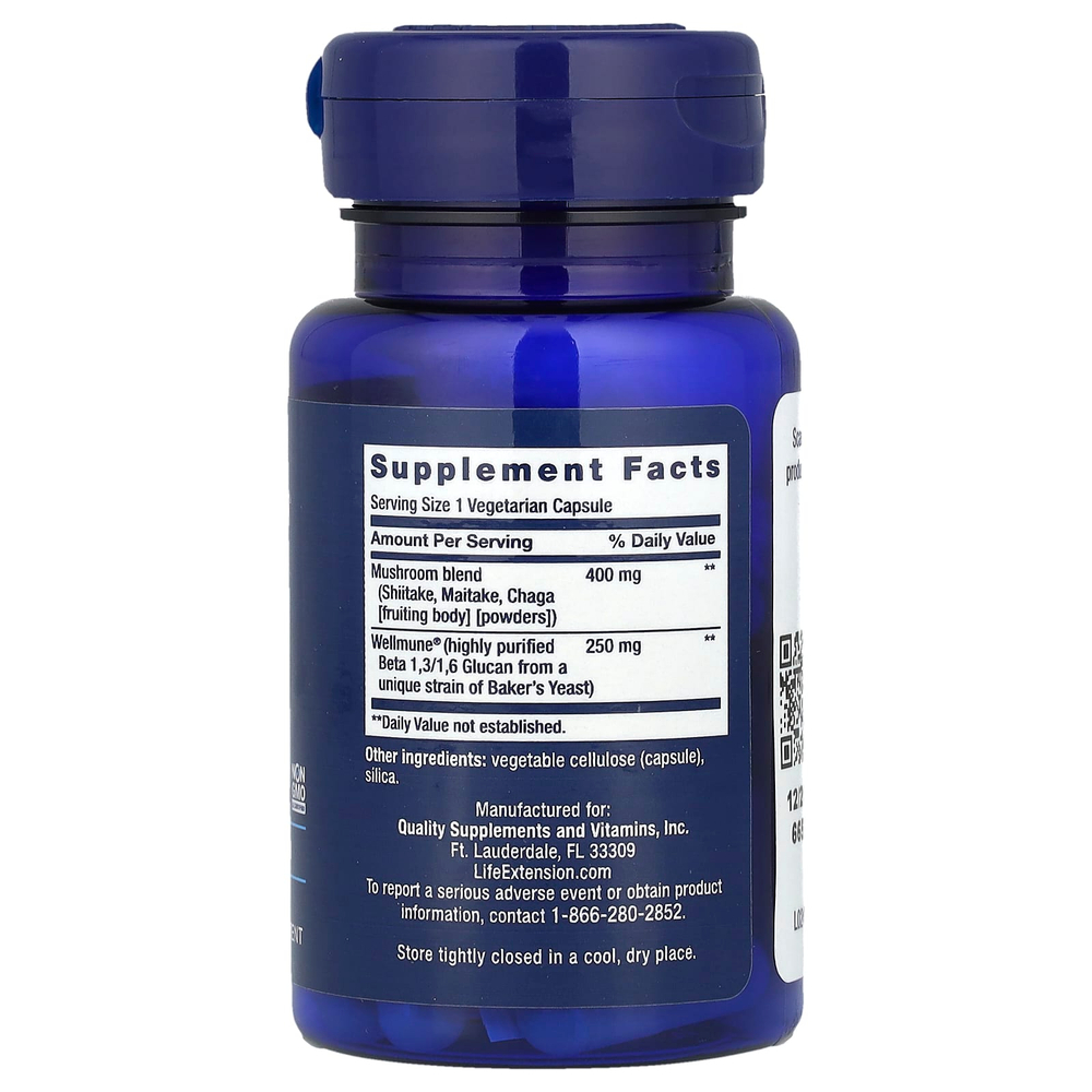 Life Extension, Mushroom Immune with Beta Glucans, 30 вегетарианских капсул