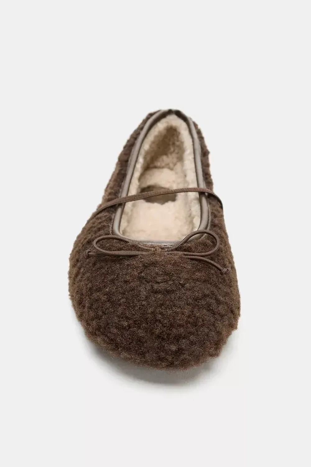 ZARA БАЛЕТКИ ИЗ ИСКУССТВЕННОЙ ОВЧИНЫ, КОРИЧНЕВЫЙ