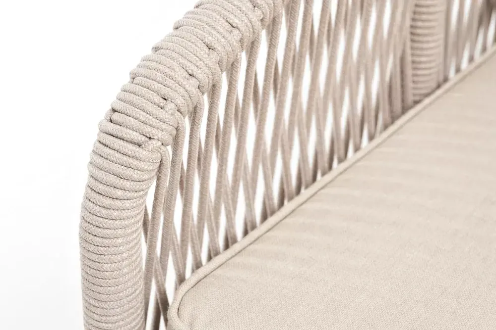 "Канны" диван 2-местный плетеный из роупа, основание дуб, роуп бежевый круглый, ткань бежевая 15052