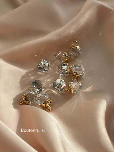 Пуговица  на ножке Золото кристалл прозрачный