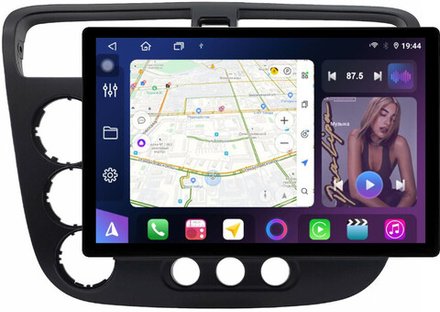 Магнитола для Honda Civic 7 2001-2005 левый руль - FarCar BX877 монитор 13" 2K QLED на Android 13, TS10, 6+128, CarPlay, 4G SIM-слот
