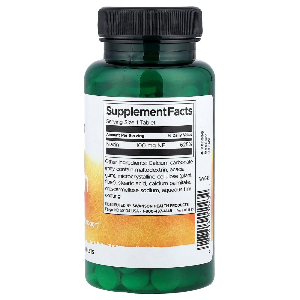 Swanson, ниацин, 100 мг, 250 таблеток