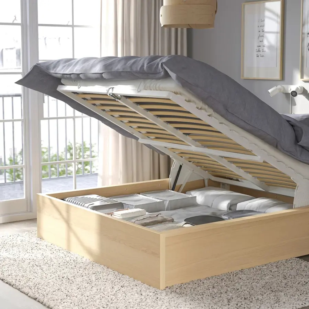 Кровать с ящиком для хранения - IKEA MALM, 200х180 см, под беленый дуб, МАЛЬМ ИКЕА