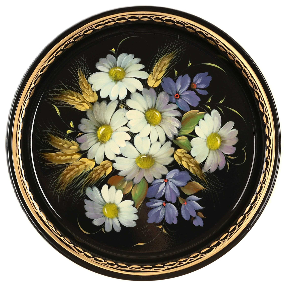 Жостовский поднос декоративный, размер 22 см (A5), металлический