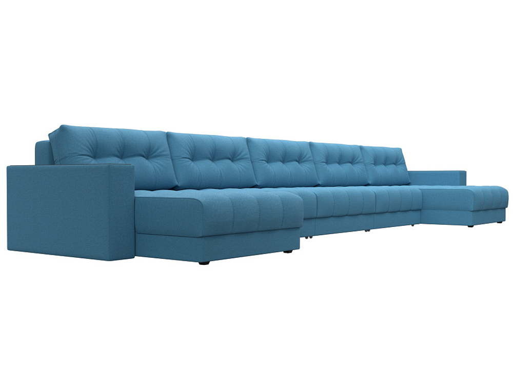 Диван П-образный с декором Лига-049 НПБ Мегалонг, Амур 10 РОГОЖКА голубой