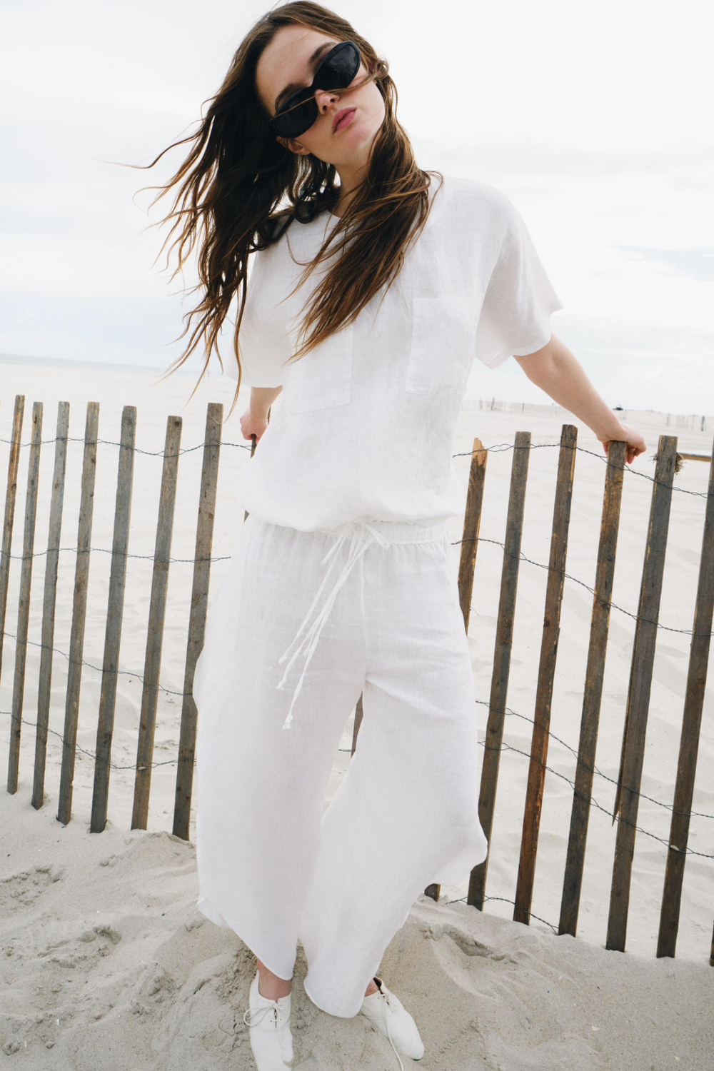 ZARA ЛЬНЯНОЙ ТОП НА ШНУРКАХ — ZW COLLECTION, БЕЛЫЙ
