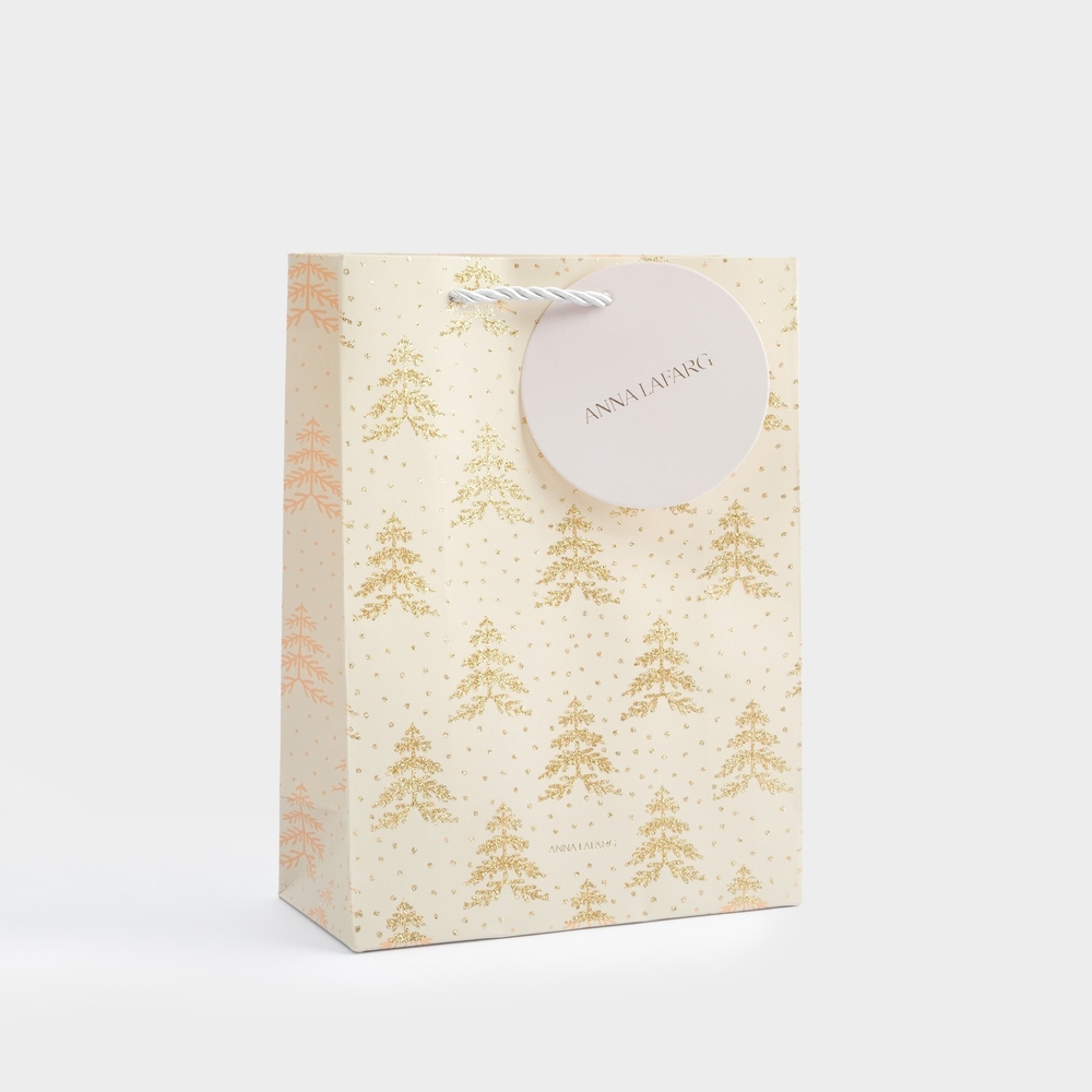 Пакет подарочный золотистые елки 18*24 см